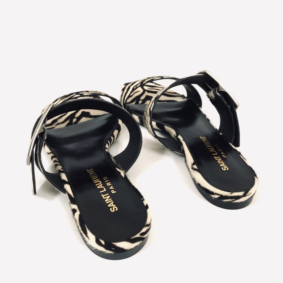 Saint Laurent Oak Zebra Calf-hair Buckle Squared Toe Sandal - Picture 8 of 10